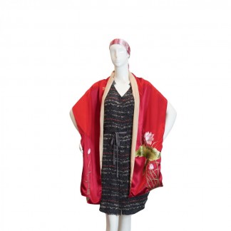 Red silk scarf hand-embroidered with lotus 40*200 cm-Different models